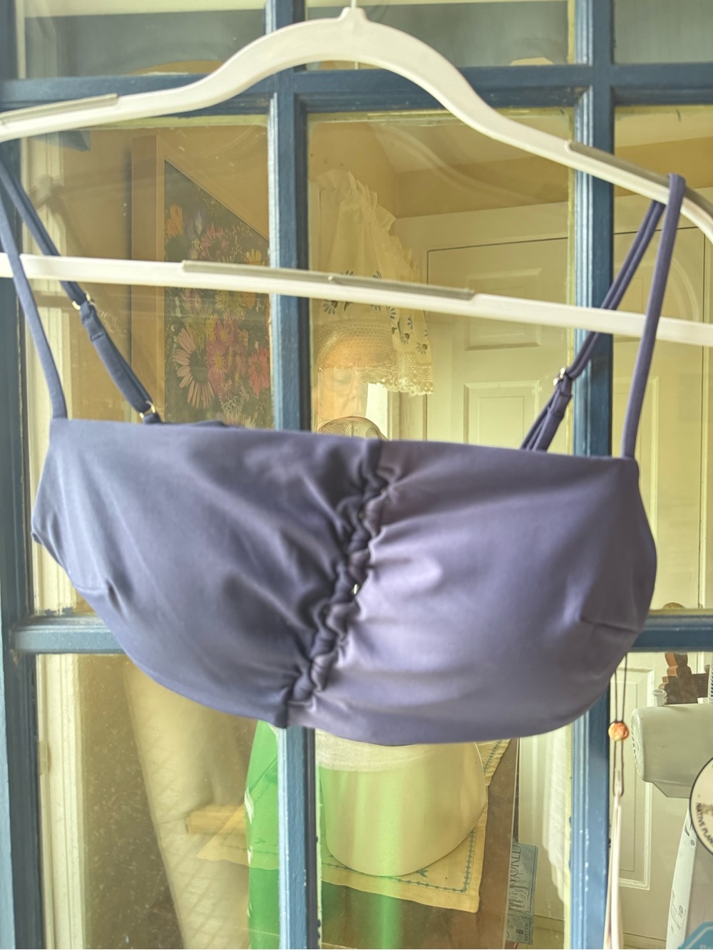 Ruched Strapless Bikini Top in Navy Blue